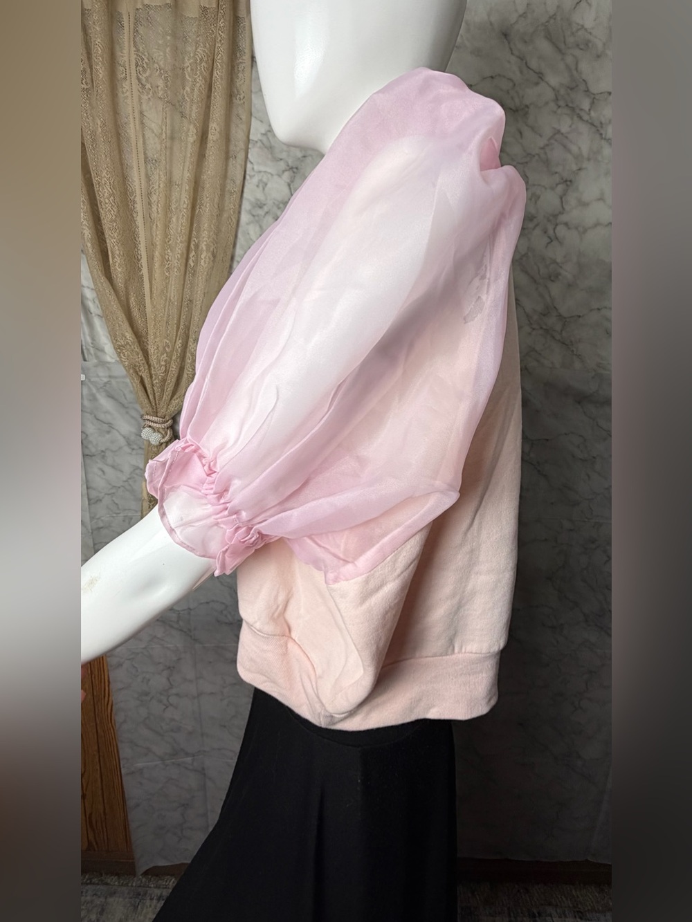 Selkie Pink Puff Sleeve Sweatshirt Romantic Art Print Coquette Fairycore Size L - Picture 10 of 16